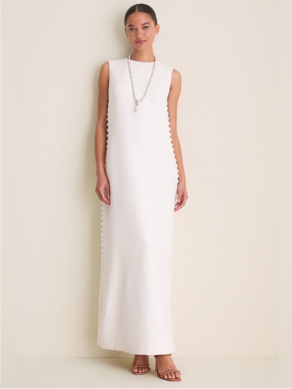 Tuckernuck Crepe Button Camille Maxi Dress in Coconut Milk Size 8 NWT